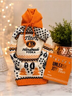 Tito’s Handmade Vodka Knit Bottle Sweater Gift Bag New